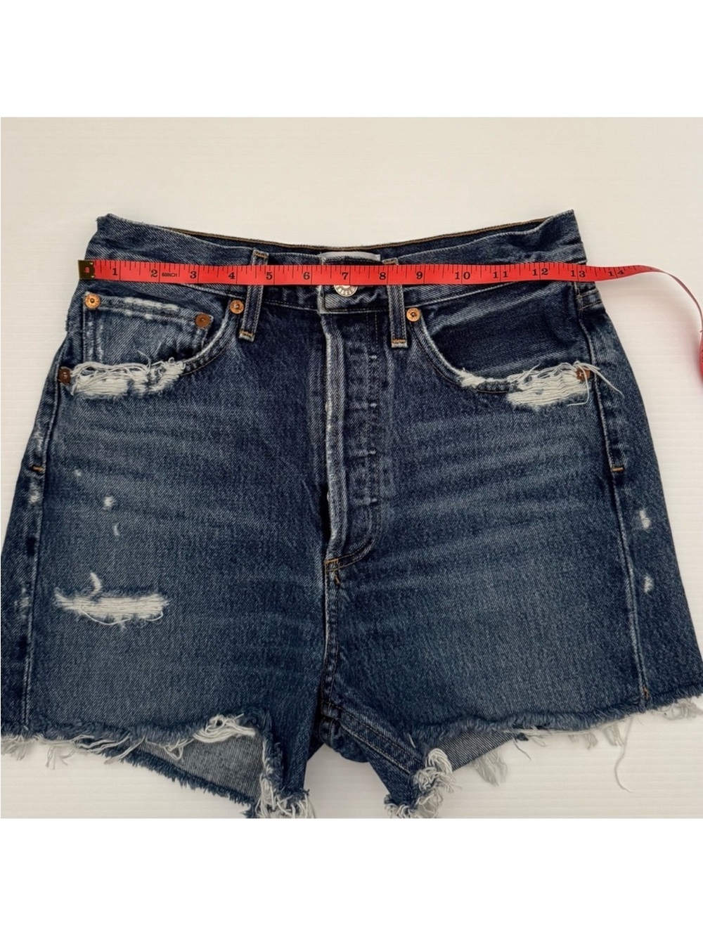 AGOLDE High Rise Distressed Cutoff Denim Shorts Button Fly Size 24 - Picture 8 of 9